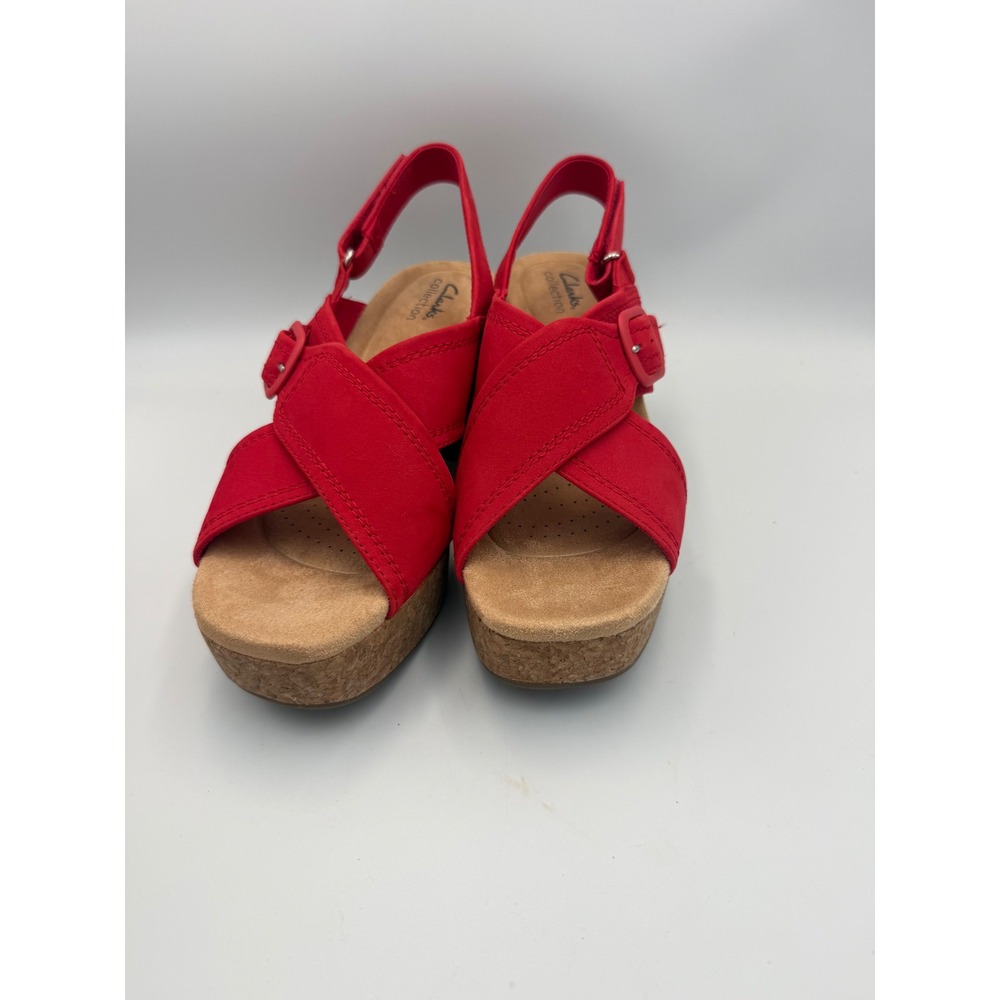 Clarks Nerisa Grace Red Nubuck Leather Wedge Sandals Platform Slingback 8.5 M - Picture 2 of 6